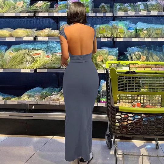 Damen Maxikleid mit tiefem Rückenausschnitt und figurbetontem Schnitt EB