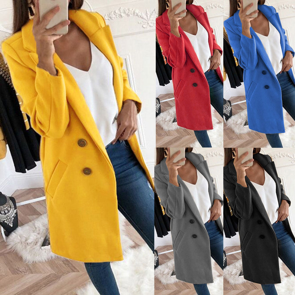 Damen Longline Wolloptik Mantel‑Blazer mit Reverskragen EB