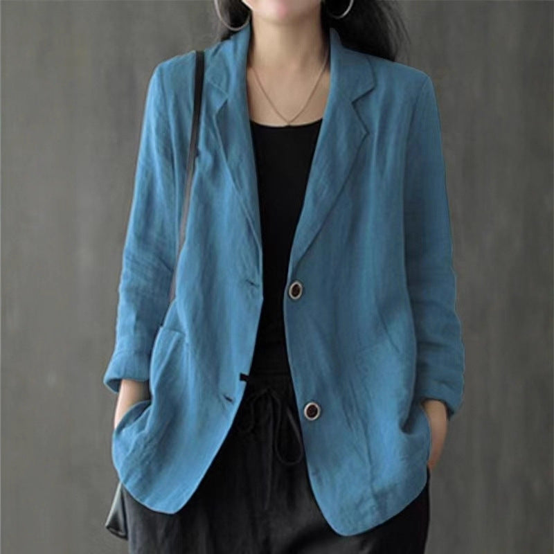 Damen Leichter Leinenblazer mit lockerer Passform und aufgesetzten Taschen EB