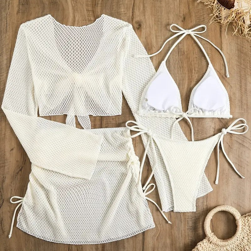 Damen Mesh-Badeanzug mit gebundenem Oberteil und hohem Bund EB