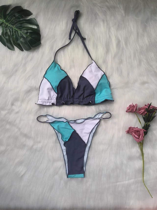 Damen Triangel-Bikini-Set mit geometrischem Design EB