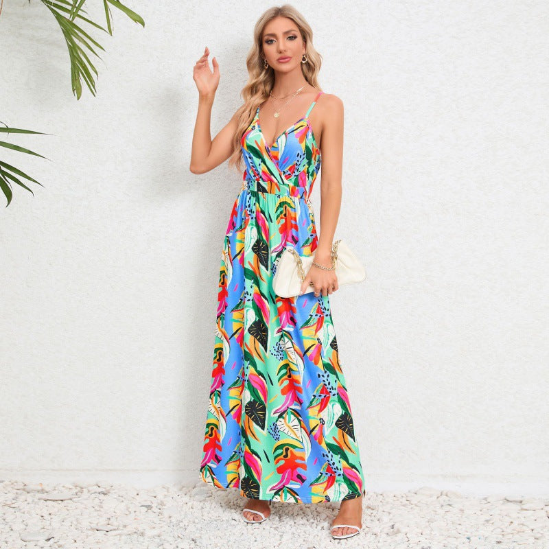 Damen Maxikleid mit floralem Design und schmalen Trägern EB