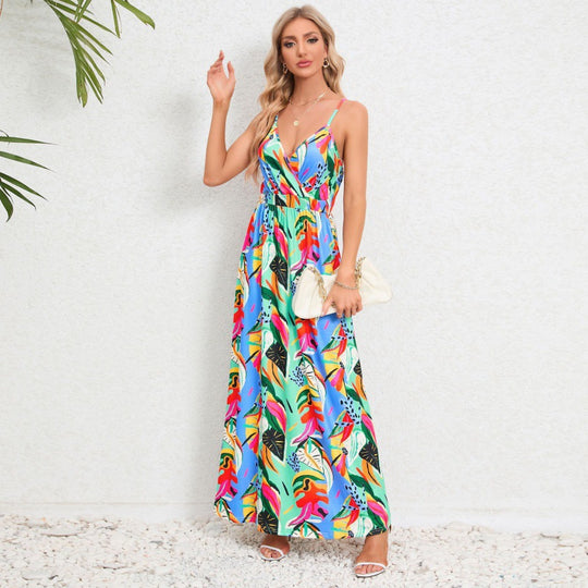 Damen Maxikleid mit floralem Design und schmalen Trägern EB