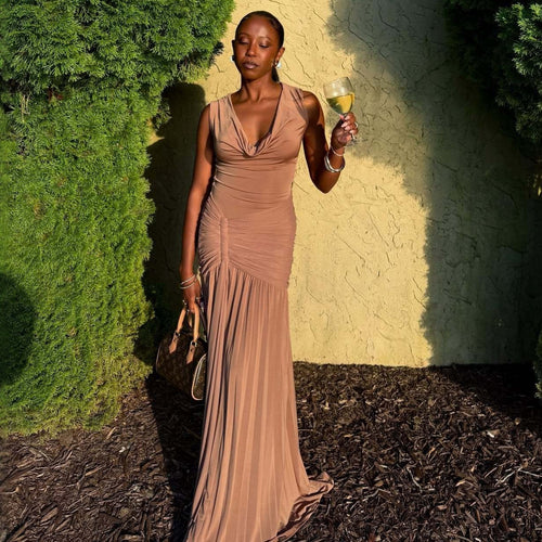 Damen Maxikleid mit eleganter Drapierung und schickem V-Ausschnitt EB