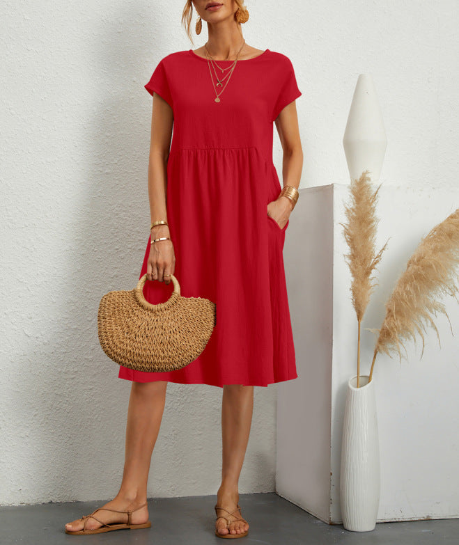 Damen Freizeitleinenkleid mit leichtem Schnitt und Taschen EB