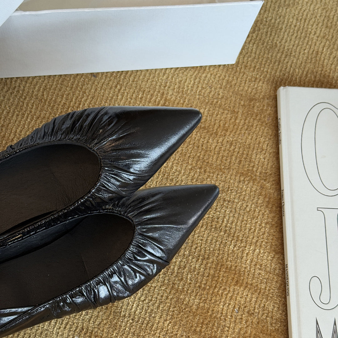 Damen Elegante spitze Ballerinas mit raffiniertem Falten-Design EB