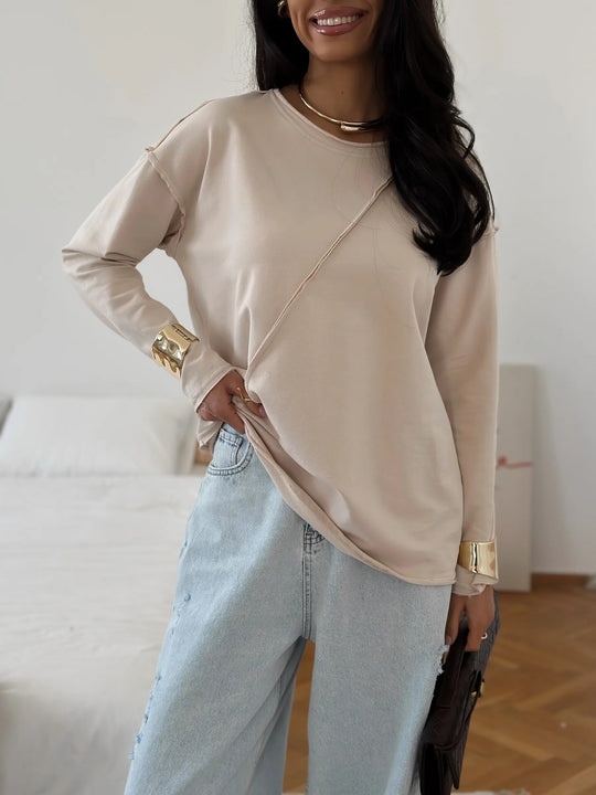 Damen Oversized Longsleeve mit schräger Naht und überschnittenen Schultern EB