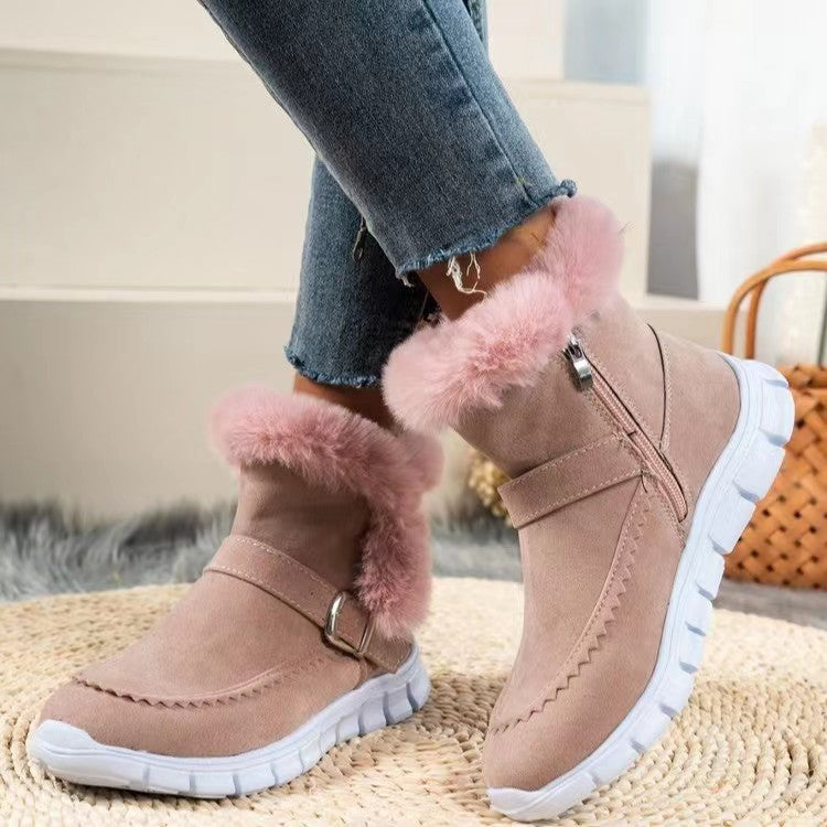 Damen  gefütterte Stiefelette mit Kunstfellkragen, rutschfester Leichtsohle und seitlichem Reißverschluss EB