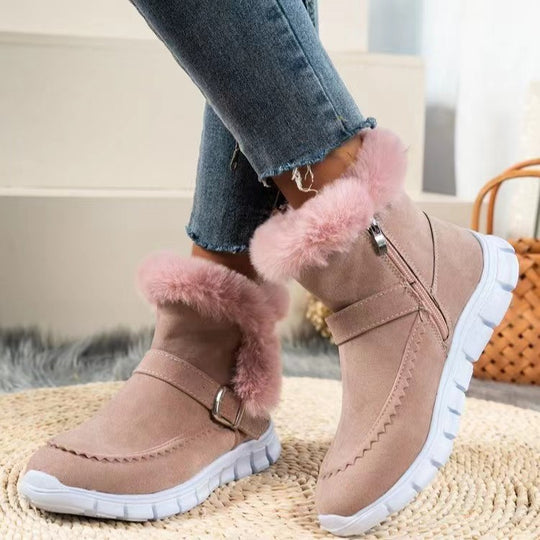 Damen  gefütterte Stiefelette mit Kunstfellkragen, rutschfester Leichtsohle und seitlichem Reißverschluss EB