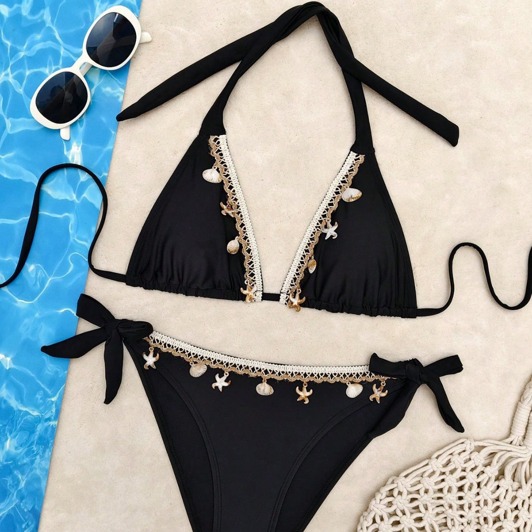 Damen Triangel-Bikini mit raffinierten Muschelverzierungen EB