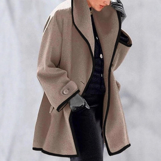 Damen nan oversize Bouclé Wollmix Mantel mit kontrastpaspeln und umgeschlagenem Kragen EB
