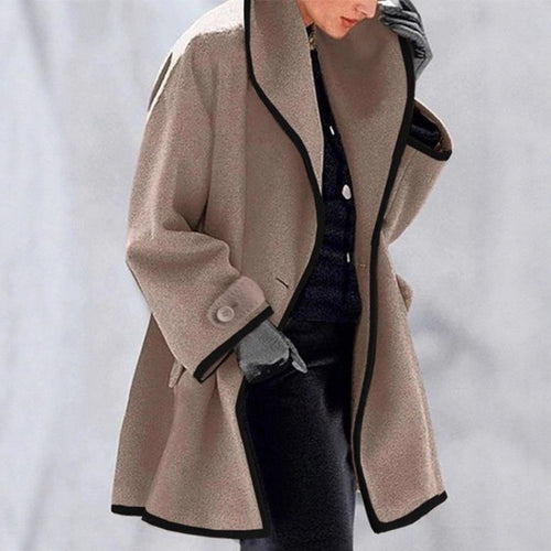 Damen nan oversize Bouclé Wollmix Mantel mit kontrastpaspeln und umgeschlagenem Kragen EB