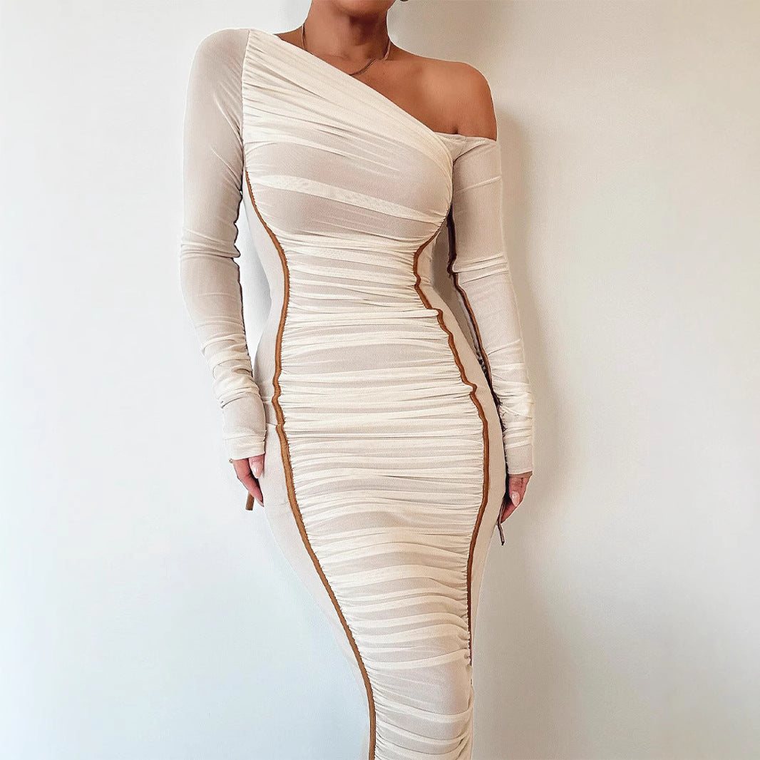 Damen Elegantes One-Shoulder Kleid mit Rüschen EB