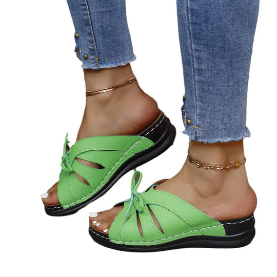 Damen modische Riemchensandalen mit luftiger Schnittführung und dekorativem Knoten EB