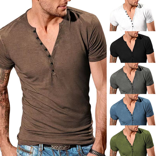 Herren Kurzarm Henley-T-Shirt mit Knopfleiste und weichem Baumwollmix EB