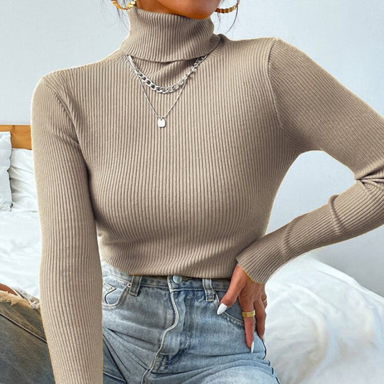 Damen Eleganter Rollkragenpullover mit feiner Rippstruktur EB