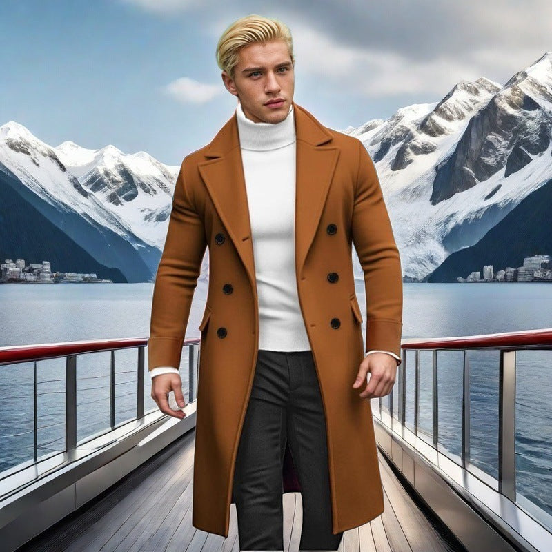 Herren eleganter doppelt-knopf Mantel mit hohem Kragen EB