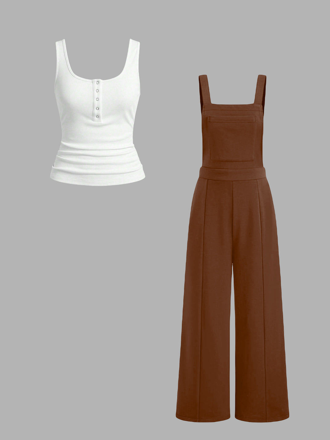 Damen lässiger Tank-Top und weit geschnittenen Latzhose Set EB