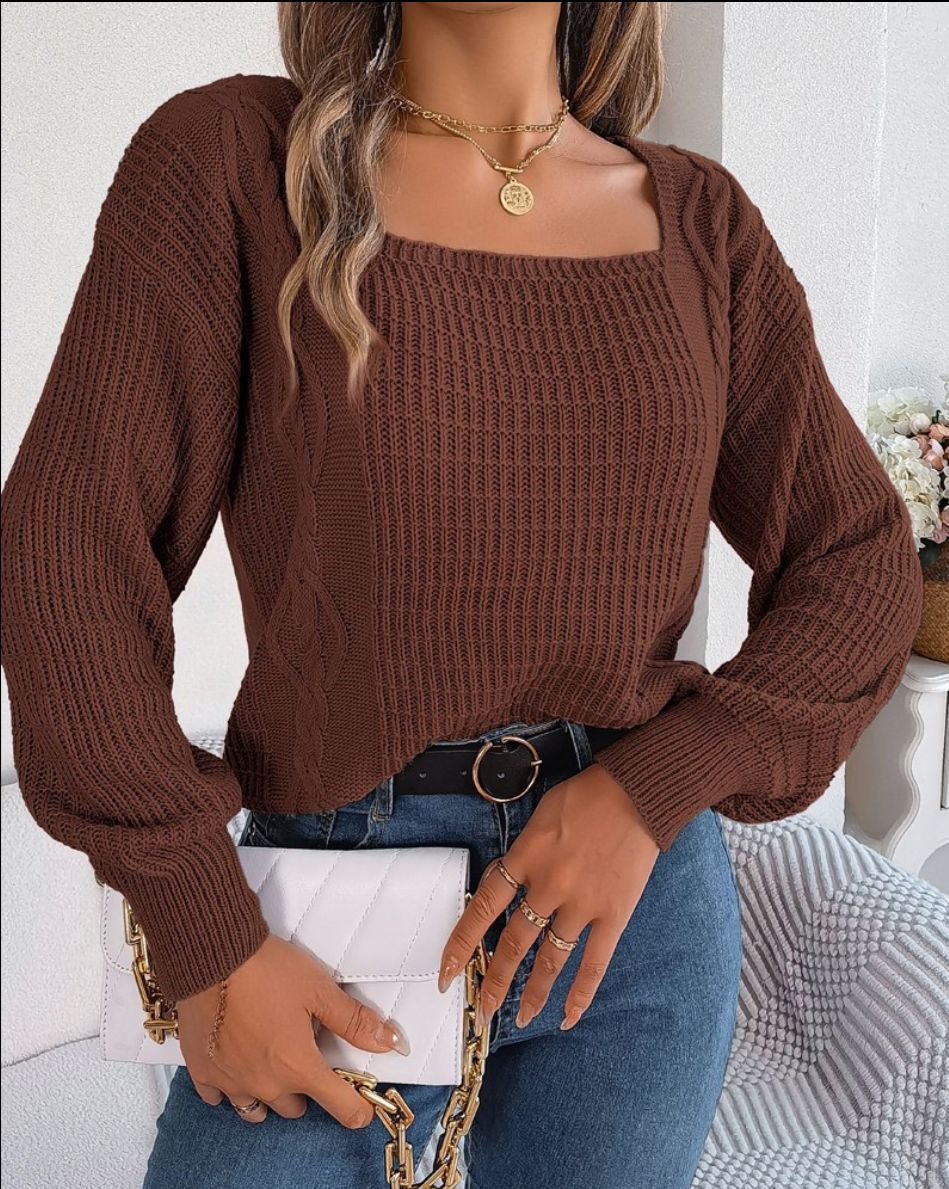 Damen lässiger Strickpullover mit strukturierter Oberfläche und romantischem Zopfdesign EB