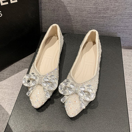 Damen Ballerinas mit funkelnden Strass-Applikationen und elegantem Schleifenakzent EB
