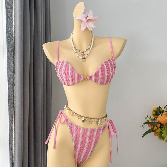 Damen Triangel-Bikini mit verspieltem Bindungsdesign EB