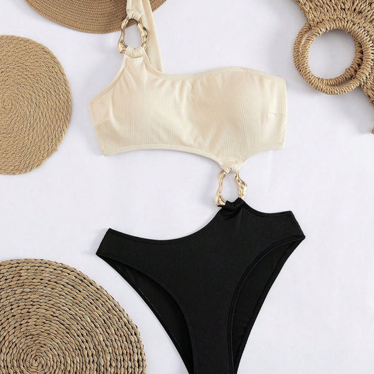 Damen Einseitiger Bikini mit modischem Ringdetail EB