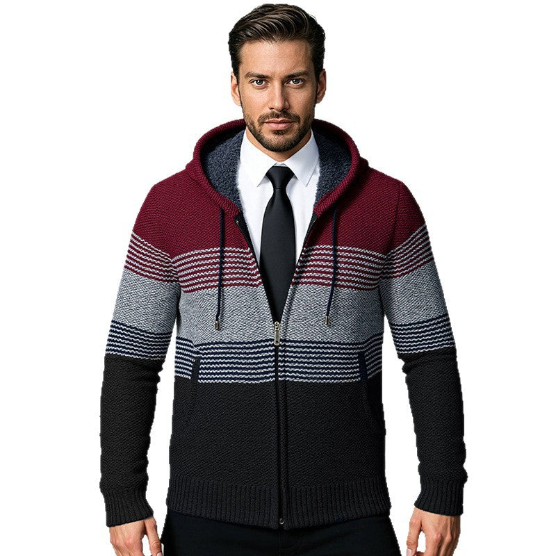 Herren Designermantel mit Kapuze und strukturiertem Strickmuster EB