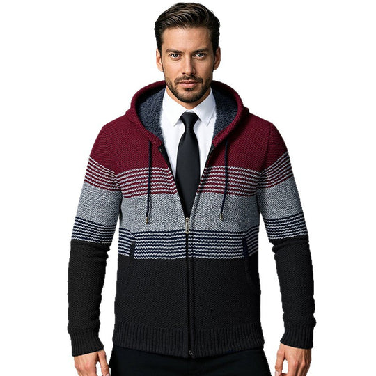 Herren Designermantel mit Kapuze und strukturiertem Strickmuster EB