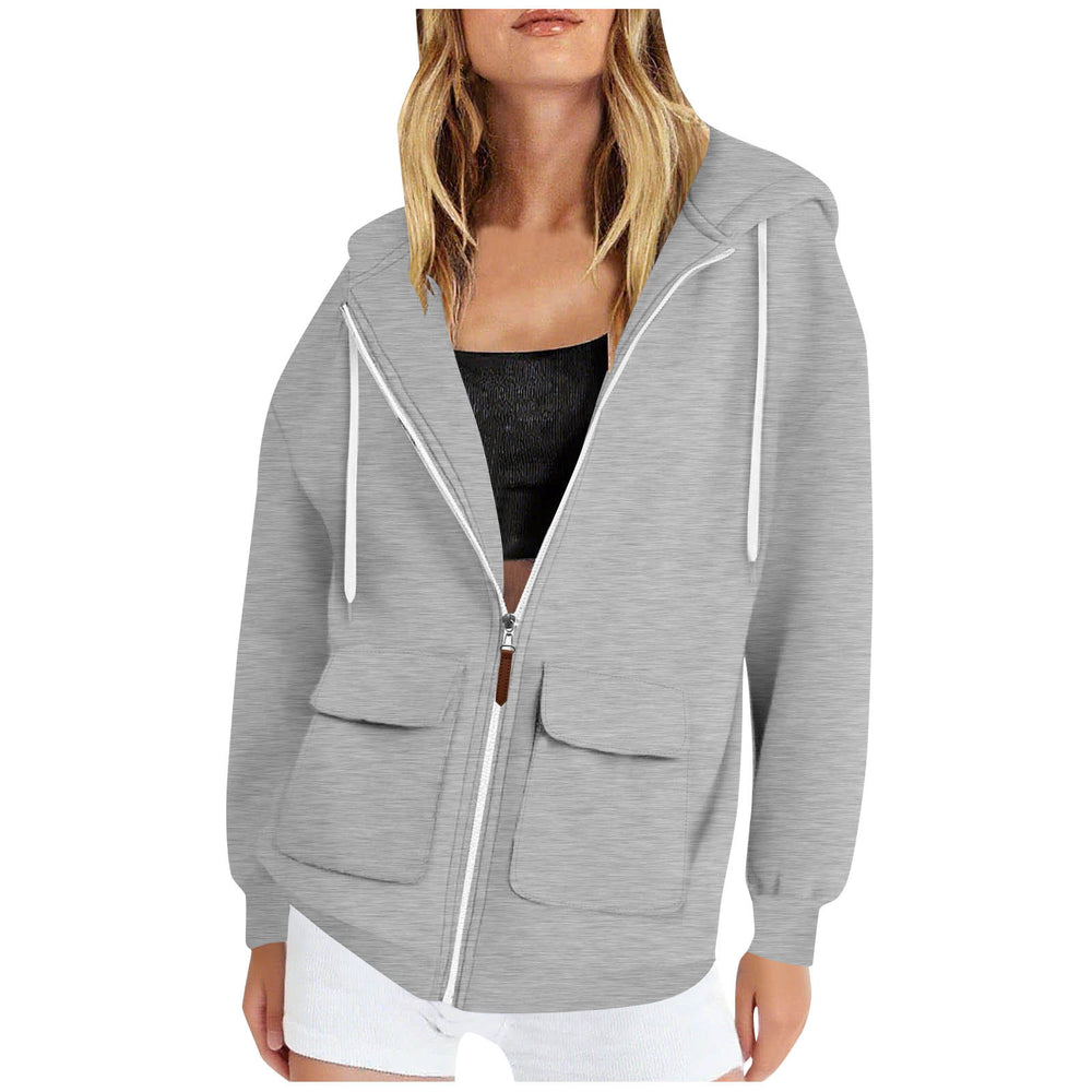 Damen lässige Kapuzenjacke mit großen Taschen EB