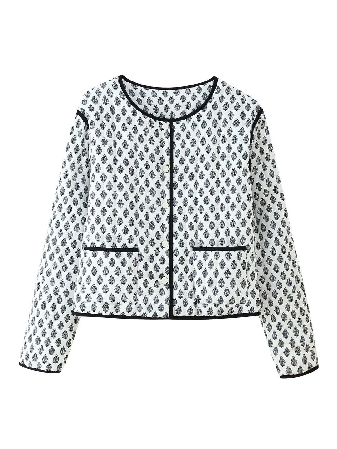 Damen modische kurz geschnittene Jacke mit kontrastierenden Paspeln und praktischen Taschen EB