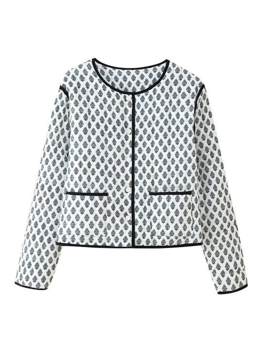 Damen modische kurz geschnittene Jacke mit kontrastierenden Paspeln und praktischen Taschen EB