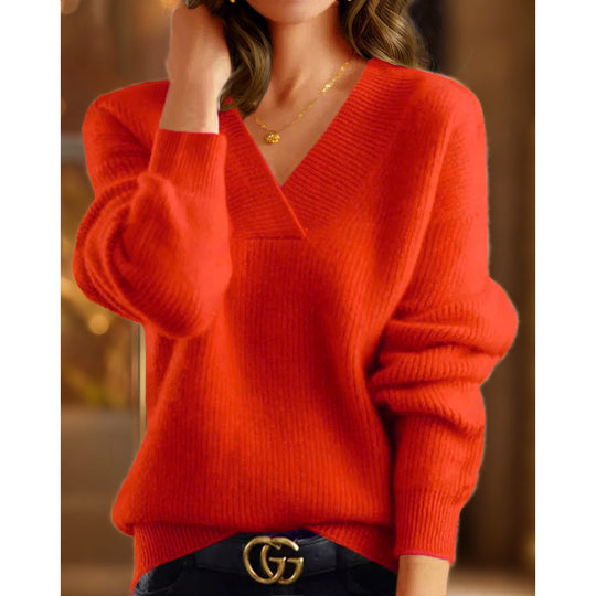 Damen nan kuscheliger V-Ausschnitt Pullover aus feinem Strick EB