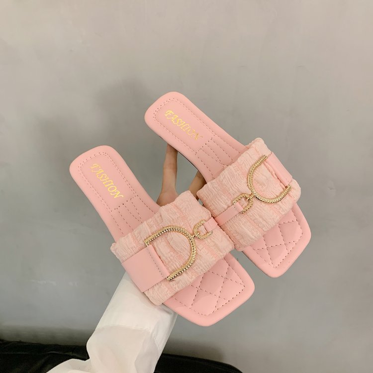 Damen bequeme Pantoletten mit schickem Riemen und Glitzerverschluss EB