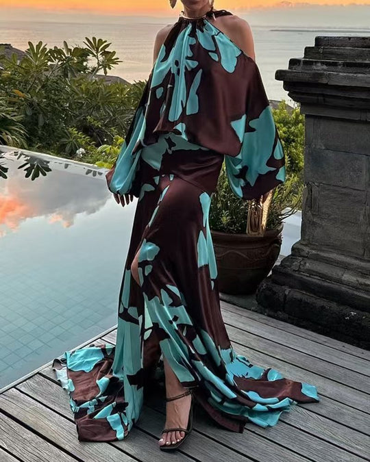 Damen Maxikleid mit asymmetrischem Design und fließendem Material EB