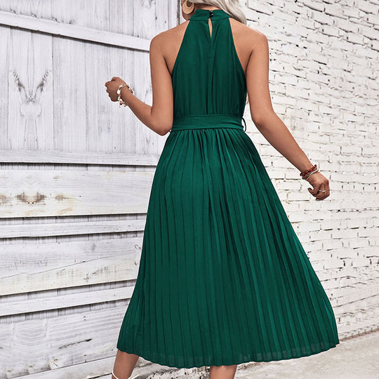 Damen elegantes Midikleid mit raffiniertem plissiertem Design und taillierbarem Gürtel EB
