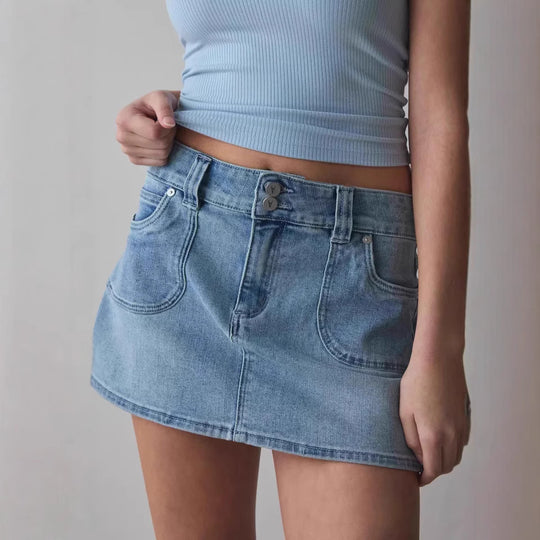 Damen Denim Minirock mit hochwertigen Taschen und modernem Schnitt EB