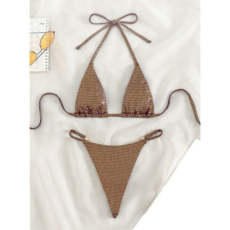 Damen Triangel-Bikini mit schimmerndem Oberflächenmuster EB