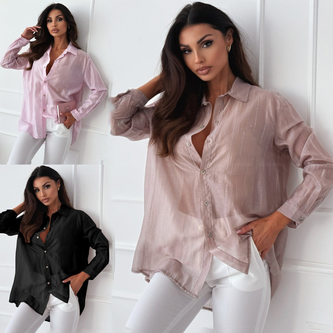 Damen elegante langärmlige Bluse mit feiner Struktur EB