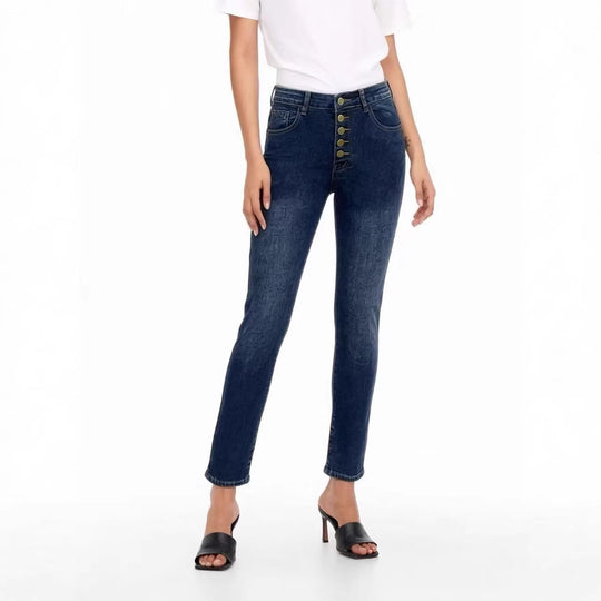 Damen Slim-Fit Jeans mit eleganter Knopfleiste und hohem Bund EB
