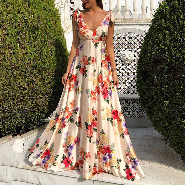 Damen elegantes Maxikleid mit floralem Design und seitlichem Schlitz EB
