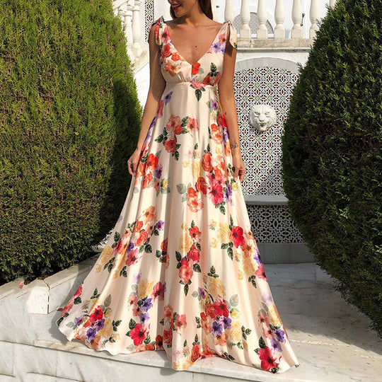 Damen elegantes Maxikleid mit floralem Design und seitlichem Schlitz EB