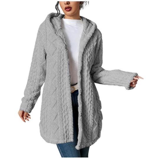 Damen Kuschelige Cardiganjacke mit Kapuze aus weichem Fleece EB