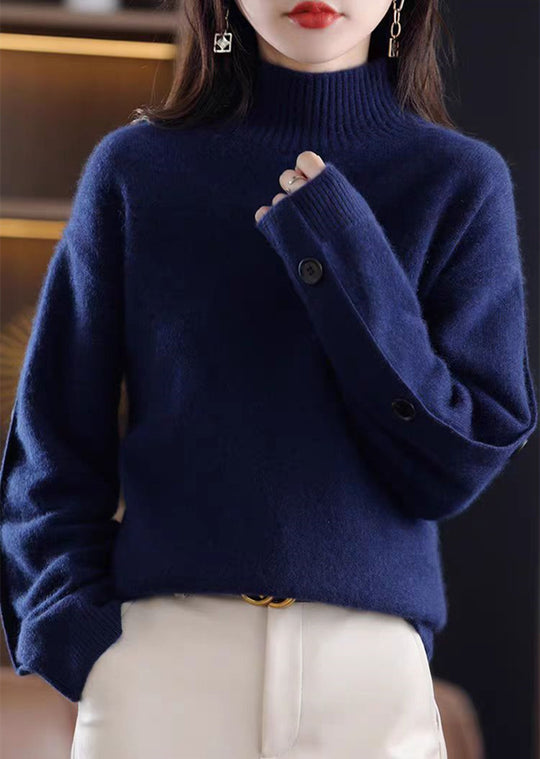 Damen Eleganter Rollkragenpullover mit Knopfdetails und weichem Material EB