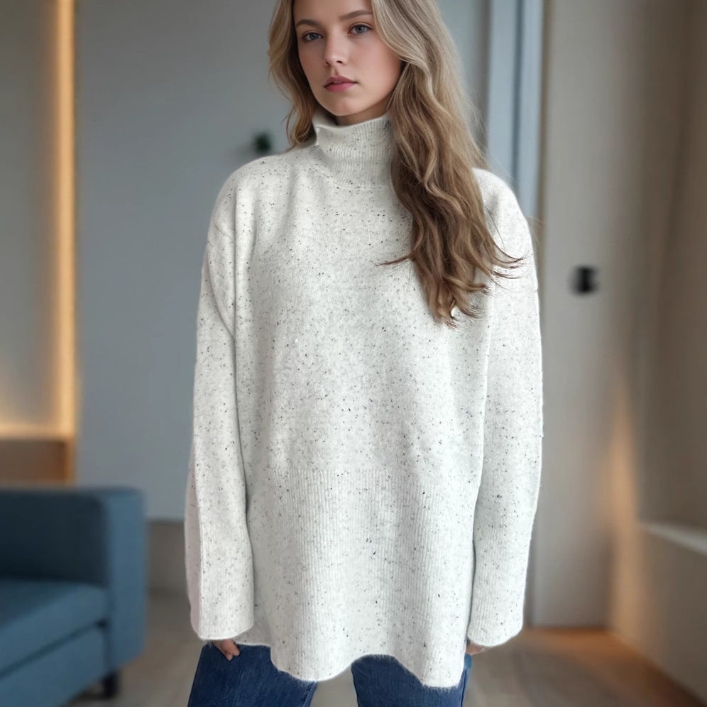 Damen Pullover mit hohem Kragen und asymmetrischem Saum EB