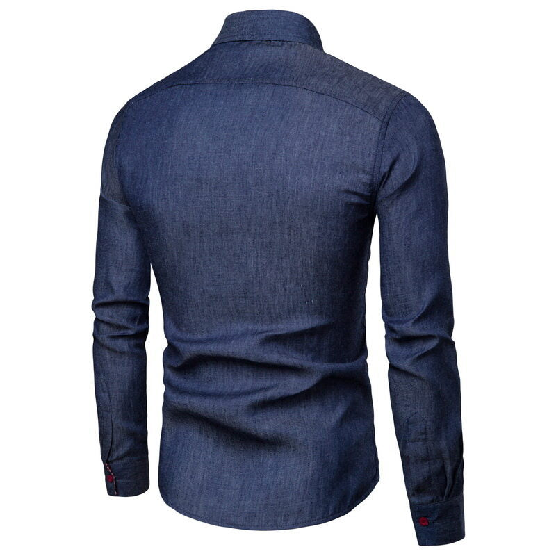 Herren Denim Langarmhemd mit eleganten Kontrasten und modernem Schnitt EB