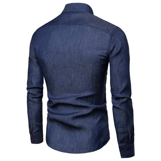Herren Denim Langarmhemd mit eleganten Kontrasten und modernem Schnitt EB