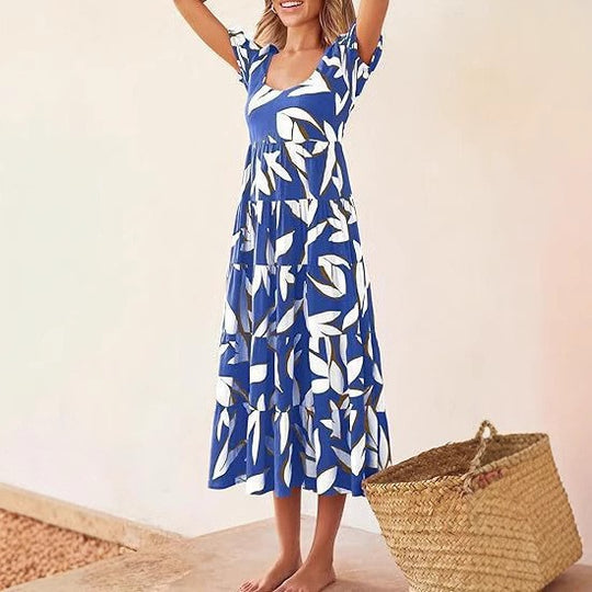 Damen Maxi-Kleid mit floralem Design und voluminösem Rock EB