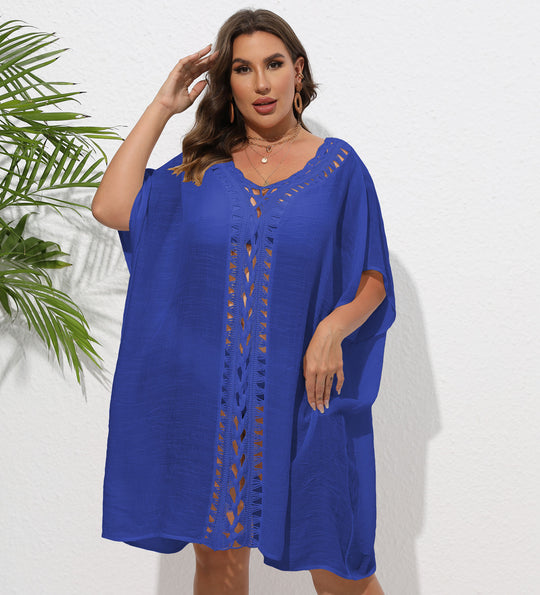 Damen Luftiger Strandkimono mit dekorativer Häkelspitze EB