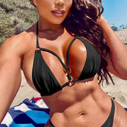 Damen Triangel-Bikini mit verstellbaren Trägern und dekorativen Details EB