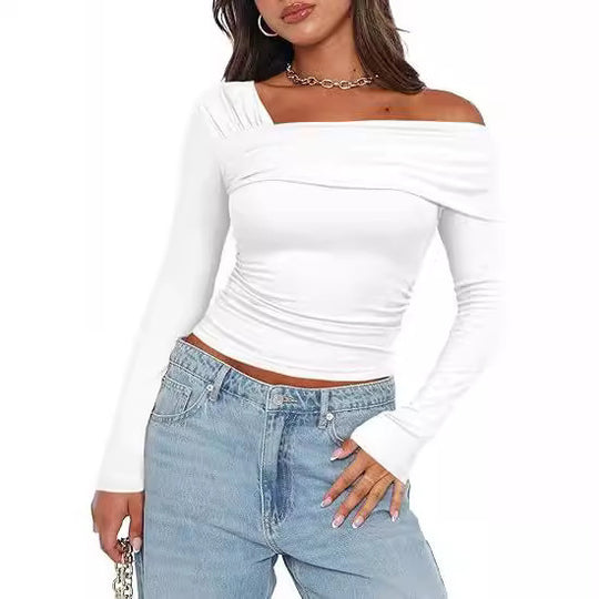 Damen Wickelshirt mit asymmetrischem Ausschnitt und raffiniertem Stretch EB